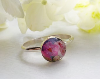 Sterling Silver Wildflower and Hydrangea Ring, Dried Flower Ring