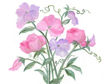 Sweet Pea Watercolor Print: Pink & Lavender Floral Art