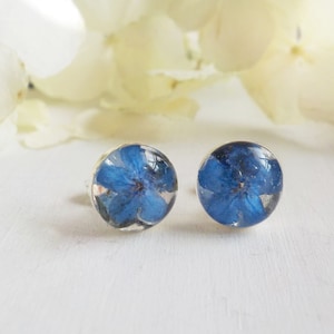Sterling Silver Eco Resin Blue  Forget Me Not Studs, Blue Forget Me Not Earrings