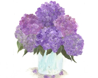 Purple Hydrangea Watercolor Print: Floral Vase Art (8x10)