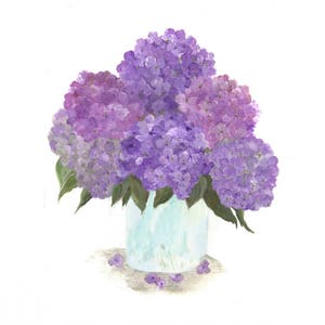 Original Watercolor, Floral Vase Series, Purple Hydrangea Original Watercolor Print, Watercolor, Purple Hydrangea Painting,