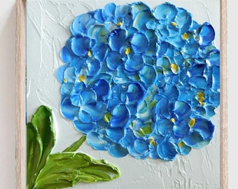 Hydrangea Impasto Oil Painting: Small Floral Art, Nursery Decor, Frame not Included