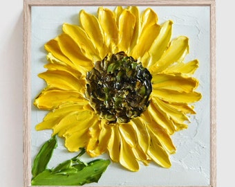 Small Sunflower Impasto Oil Painting: Fall Wall Art (4x4 or 6x6), Frame not Included
