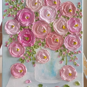 Custom Original Ranunculus Impasto Painting, Cottage Chic Painting,Impasto Floral painting,Frame not included image 6