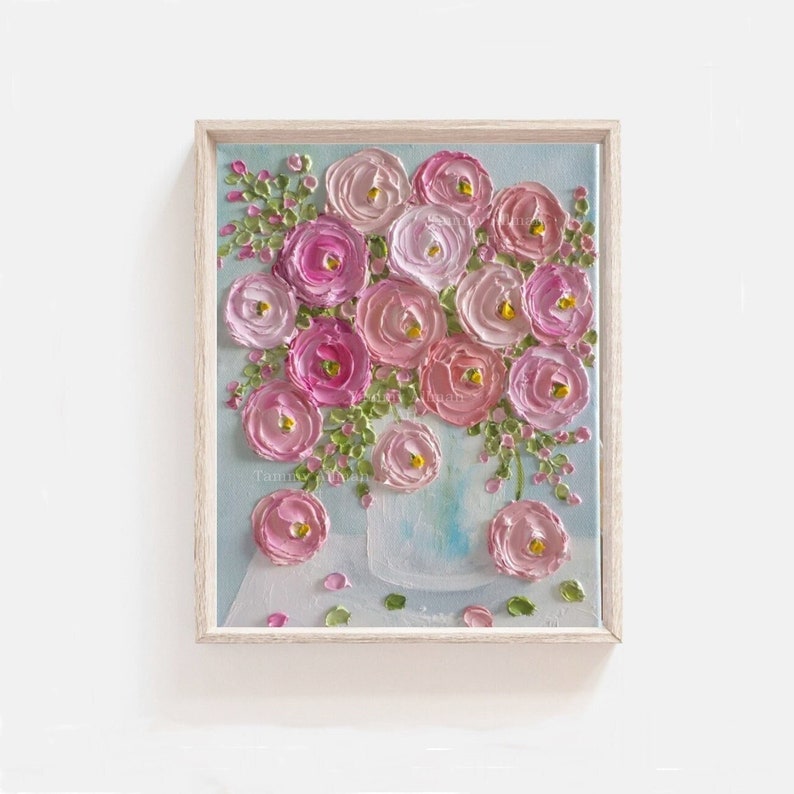 Custom Original Ranunculus Impasto Painting, Cottage Chic Painting,Impasto Floral painting,Frame not included image 1