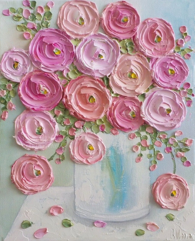 Custom Original Ranunculus Impasto Painting, Cottage Chic Painting,Impasto Floral painting,Frame not included image 4