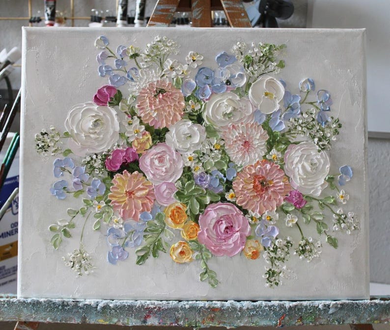 Custom Bridal Bouquet Oil Painting: Impasto Floral Anniversary Art, Frame not Included
