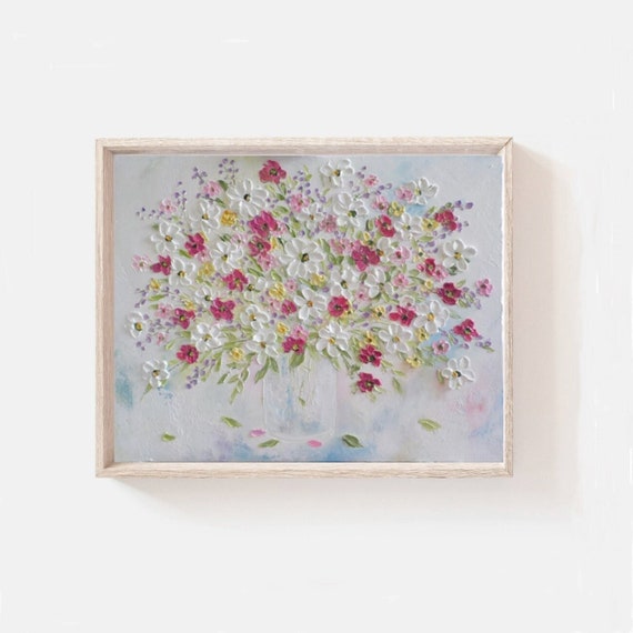Custom Pastel Flowers Oil Impasto Painting: Whimsical Impressionistic Art