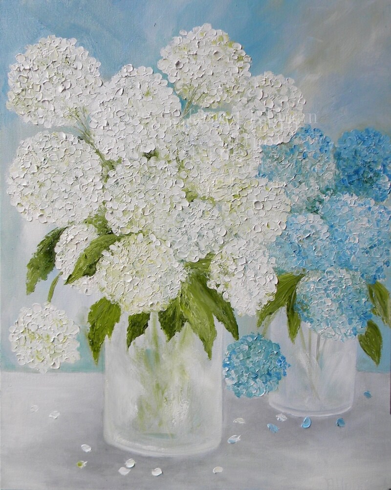 Original Blue and White Hydrangea Impasto Oil Painting Fine Etsy