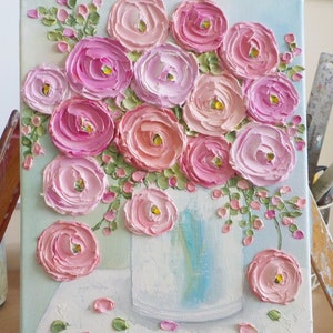 Custom Original Ranunculus Impasto Painting, Cottage Chic Painting,Impasto Floral painting,Frame not included image 5