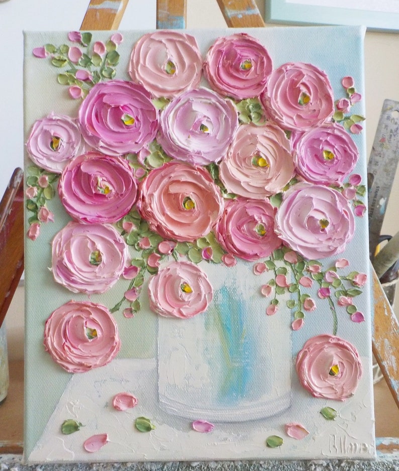 Custom Original Ranunculus Impasto Painting, Cottage Chic Painting,Impasto Floral painting,Frame not included image 5