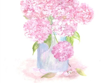 Original Watercolor Hydrangea Series 1, Original Watercolor Print, Watercolor Pink Hydrangea Painting,Pink Hydrangea