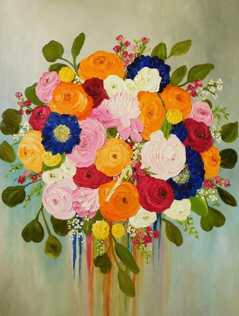 Bridal Bouquet Oil Impasto Painting Custom Bouquet Painting 0 � �����������