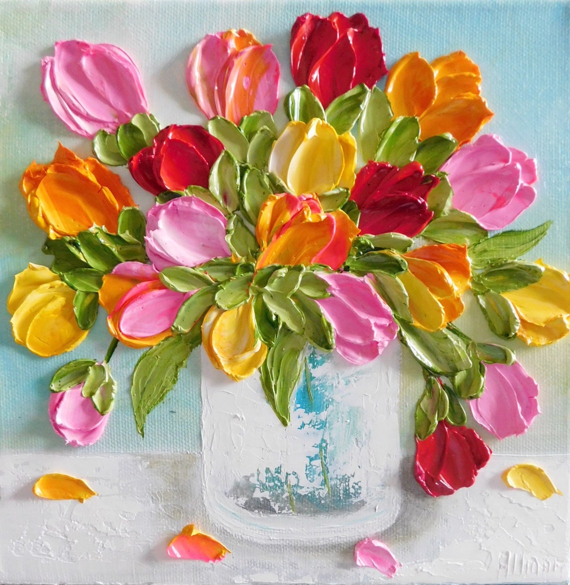 Custom Bright Tulip Oil Painting Impasto Painting  Tulip 0 � �����������