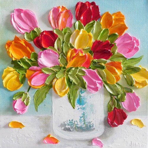 Custom Bright Tulip Oil Painting Impasto Painting Tulip Etsy