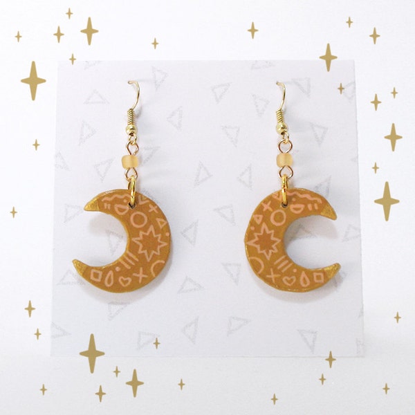 VENTA Luna amuleto pendientes en ocre