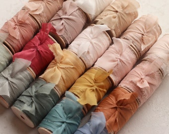 SALE - 10 Yard Rolls - SILK CHIFFON Hand Dyed Ribbon (20% off original price)