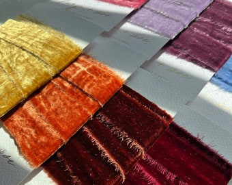 NEW Hand Dyed SILK VELVET Ribbon Raw Edge (2 yards)