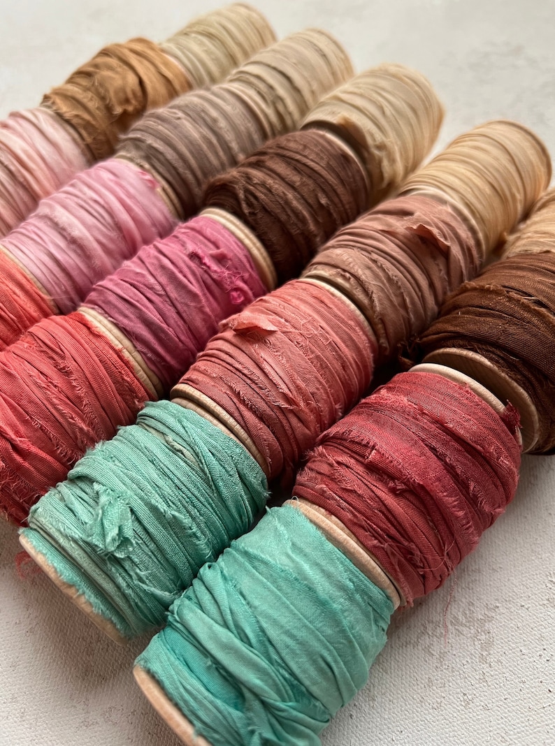 New RECYCLED Silk Ribbon 10 YARD Rolls Limited Stock image 1