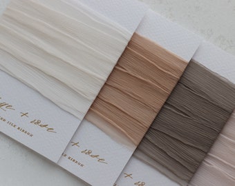 5 COLORS Hand Dyed Crinkle Silk Ribbon Raw Edge - 3 yards