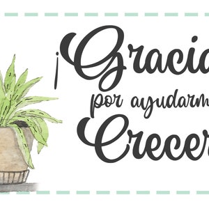 Tarjetas para Regalos - Maestras - Gift Tags - Teachers - Thank You for Helping me Grow; Thank you for Planting the Seed of Knowledge