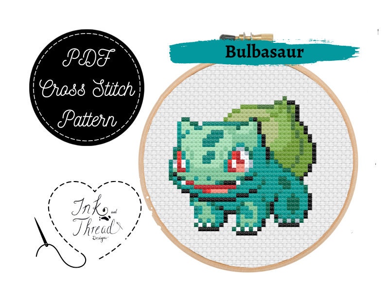 Pokemon Cross Stitch Cactus Bulbasaur #1 - funny kids embroidery