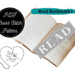 Read Bookmark Blackwork Cross Stitch Pattern - Flowers/Stained Glass