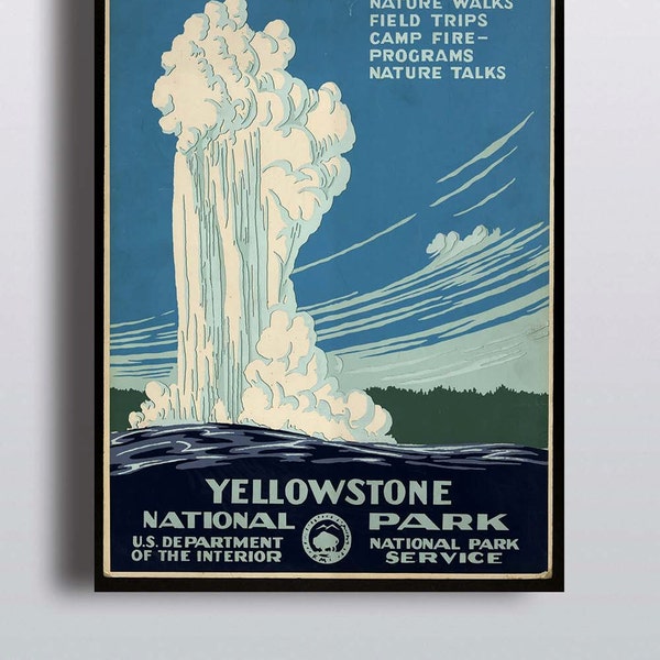 Vintage Yellowstone National Park Poster Art Print Illustration Home Decor Office Decor Wall Art Nature Prints Vintage Prints Wyoming