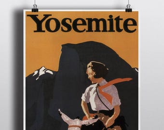 Vintage Yosemite National Park Poster Art Print Illustration Nature Print Yosemite Poster Yosemite Print Travel Poster Wall Decor