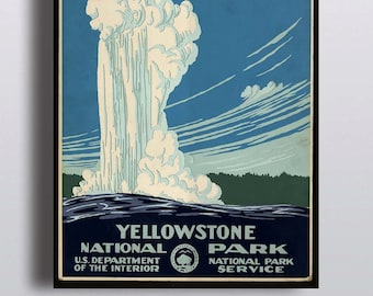 Vintage Yellowstone National Park Poster Art Print Illustration Home Decor Office Decor Wall Art Nature Prints Vintage Prints Wyoming