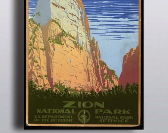 Vintage Zion National Park Print Poster Travel Print Art Prints Illustration Nature Print Wall Decor Vintage Print Retro Vintage Camping