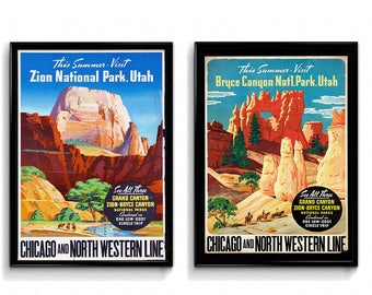 Two Print Bundle Zion National Park Bryce Canyon National Park Print Wall Art Prints Vintage Prints Wall Decor National Park Poster Nature