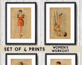 Women's Workout, Antique Illustration, Prints, Wall Decor, Vintage Prints, Gym Decor, Wall Art, Exercise, Women