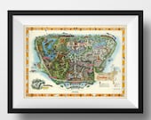 Vintage Disneyland Map Large Poster Print Large Disney Disneyland