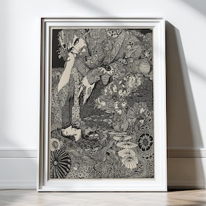 Grabado antiguo de Edgar Allan Poe, póster con ilustración de Harry Clarke, impresión artística en blanco y negro, arte mural vintage, impresión gótica oscura