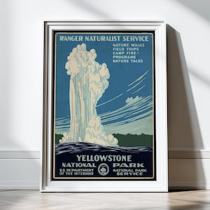 Vintage Yellowstone Print National Park Poster Art Print Illustration Home Decor Office Decor Wall Art Nature Prints Vintage Prints Wyoming