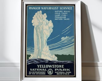 Vintage Yellowstone Print National Park Poster Art Print Illustration Home Decor Office Decor Wall Art Nature Prints Vintage Prints Wyoming
