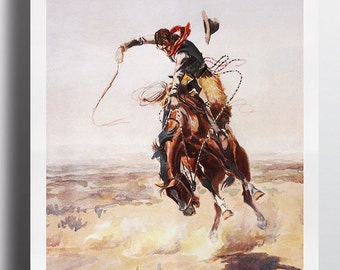 Antique Southwestern Decor Painting Charles Russell Print Cowboy Print Western Art Wall Decor Desert Print Horse Painting Americana