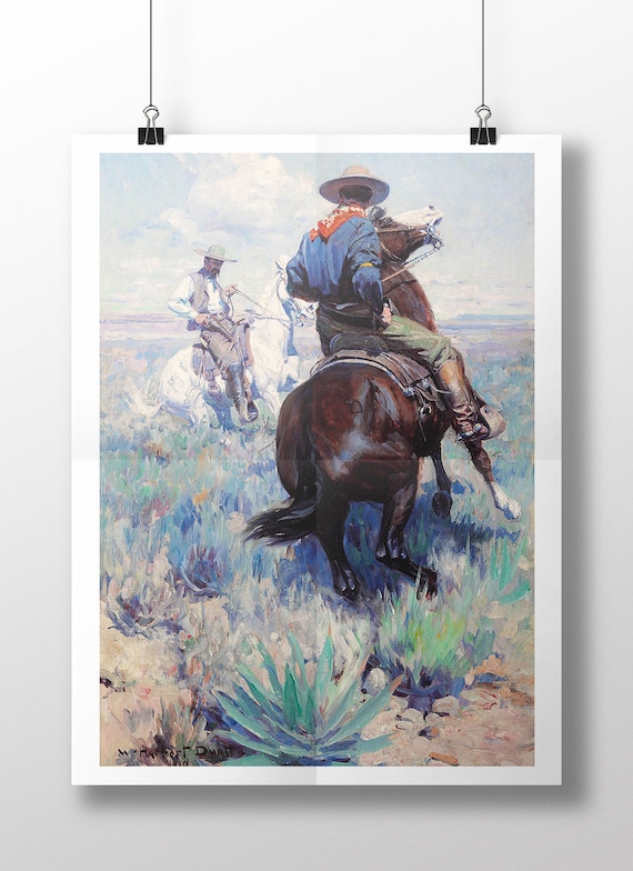 Antique Cowboy Art Print, Cowboy Wall Decor, Cowboy Art, William Herbert Dunton, Desert Decor, Americana, Prints, Wall Decor