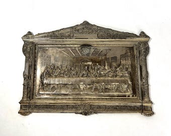 1920s Antique Religious Items The Last Supper Wall Plaque Heavy Metal Silver Plated Art Deco Jesus Christianity Oddities and Curiosities