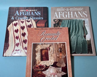 Crochet Vintage Book Lot of 3 Crochet Patterns Crafting Books Knitting Crochet Gifts Crochet Afghans Sweater Crochet Tools Crocheting