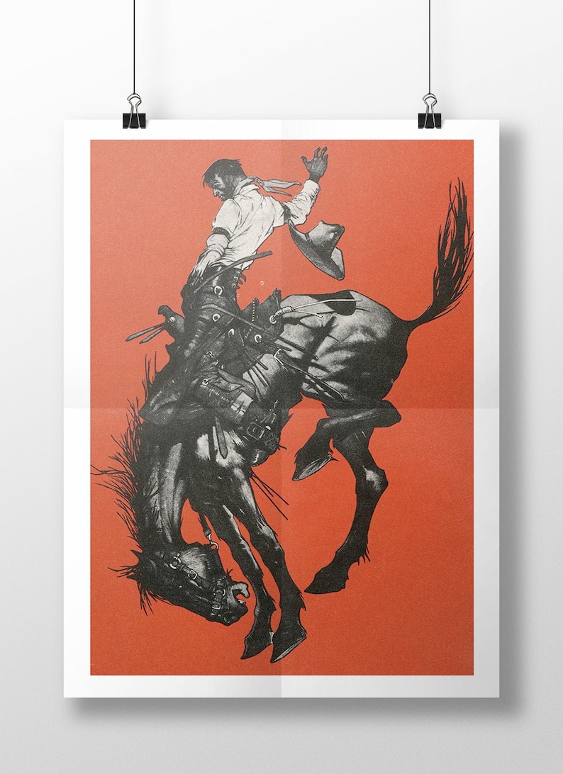 Cowboy Print, Cowboy Wall Art, Antique Cowboy Illustration, Cowboy Home Decor, Cowboy Art, Wall Art, Cowboy Wall Decor, Southwestern image 3