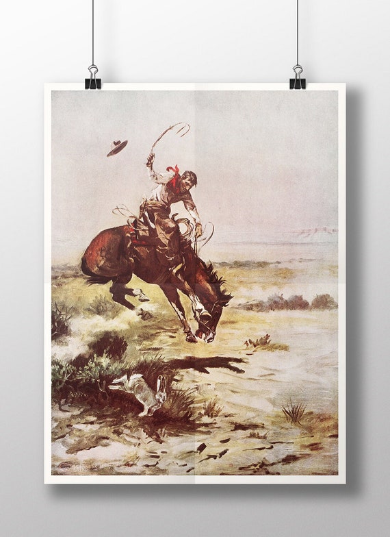 Western Art Cowboy Print Charles Russell Southwestern Decor Desert Decor Wall Art Print Large Wall Art Americana Decor