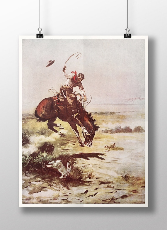 Western Art Cowboy Print Charles Russell Southwestern Decor Desert Decor Wall Art Print Large Wall Art Americana Decor