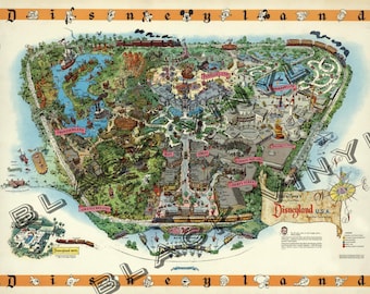Vintage Disneyland Map Large Poster Print Large Disney Disneyland