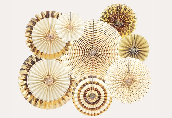Gold Party Decor Ceiling Decor Hanging Decor Wedding Decor Beige Paper Fans Birthday Party Decor Baby Shower Decor Supplies