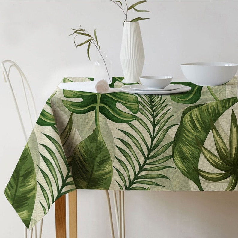 Table Decor Wedding Decor Botanical Print Plants Print Tropical Tablecloth Event Decor Tablecloth Rectangle Tropical Decor