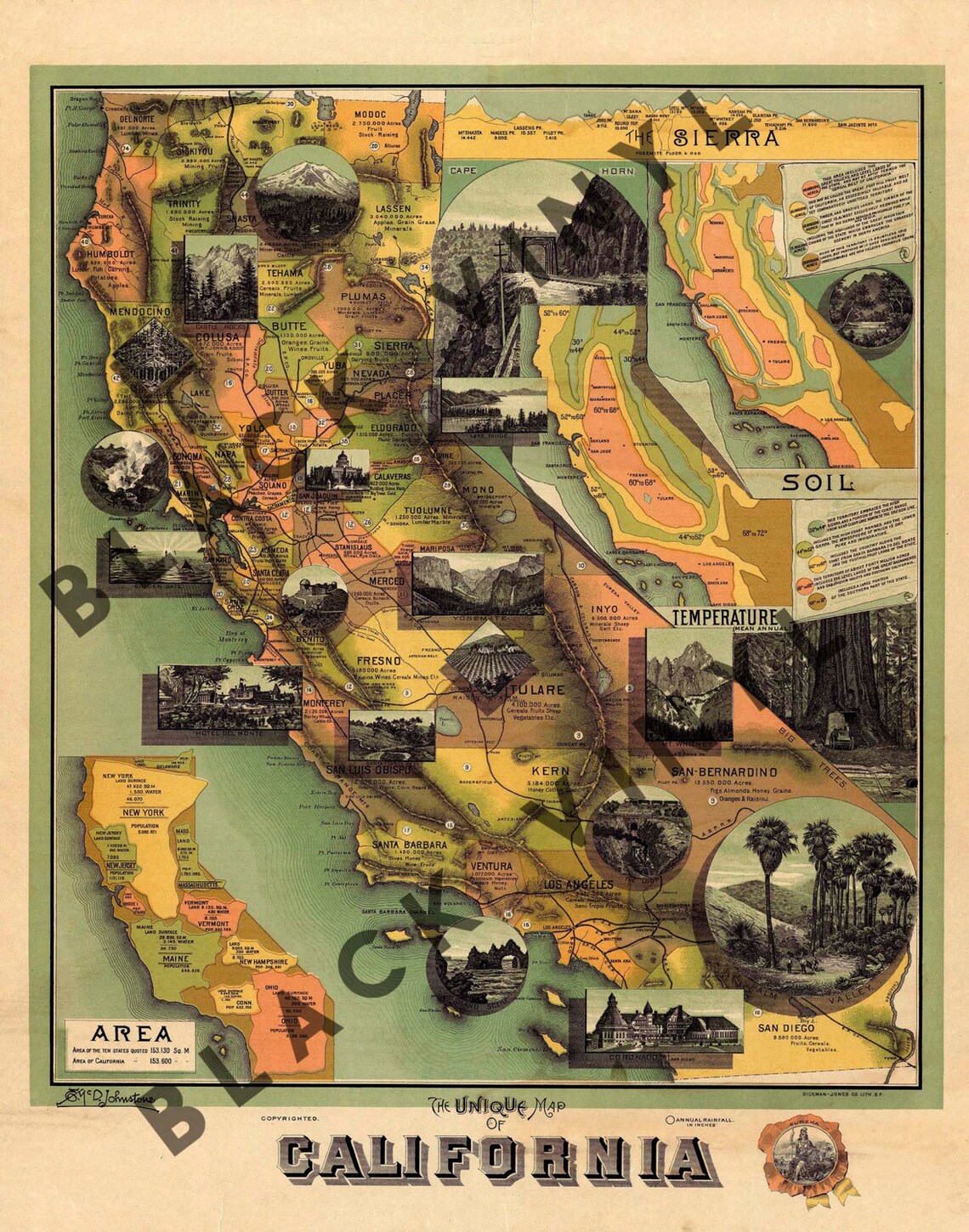 Antique California Map Wall Art California Map Print Wall Decor Vintage ...