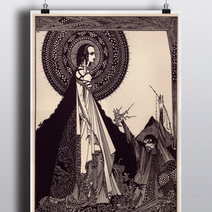 Póster antiguo con ilustración de Edgar Allan Poe y Harry Clarke, Cuentos de misterio, Impresión artística en blanco y negro, Impresión de pared gótica de terror oscura