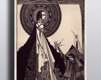 Antique Edgar Allan Poe Harry Clarke Illustration Poster Tales of Mystery Black and White Art Print Horror Gothic Wall Print Obscure